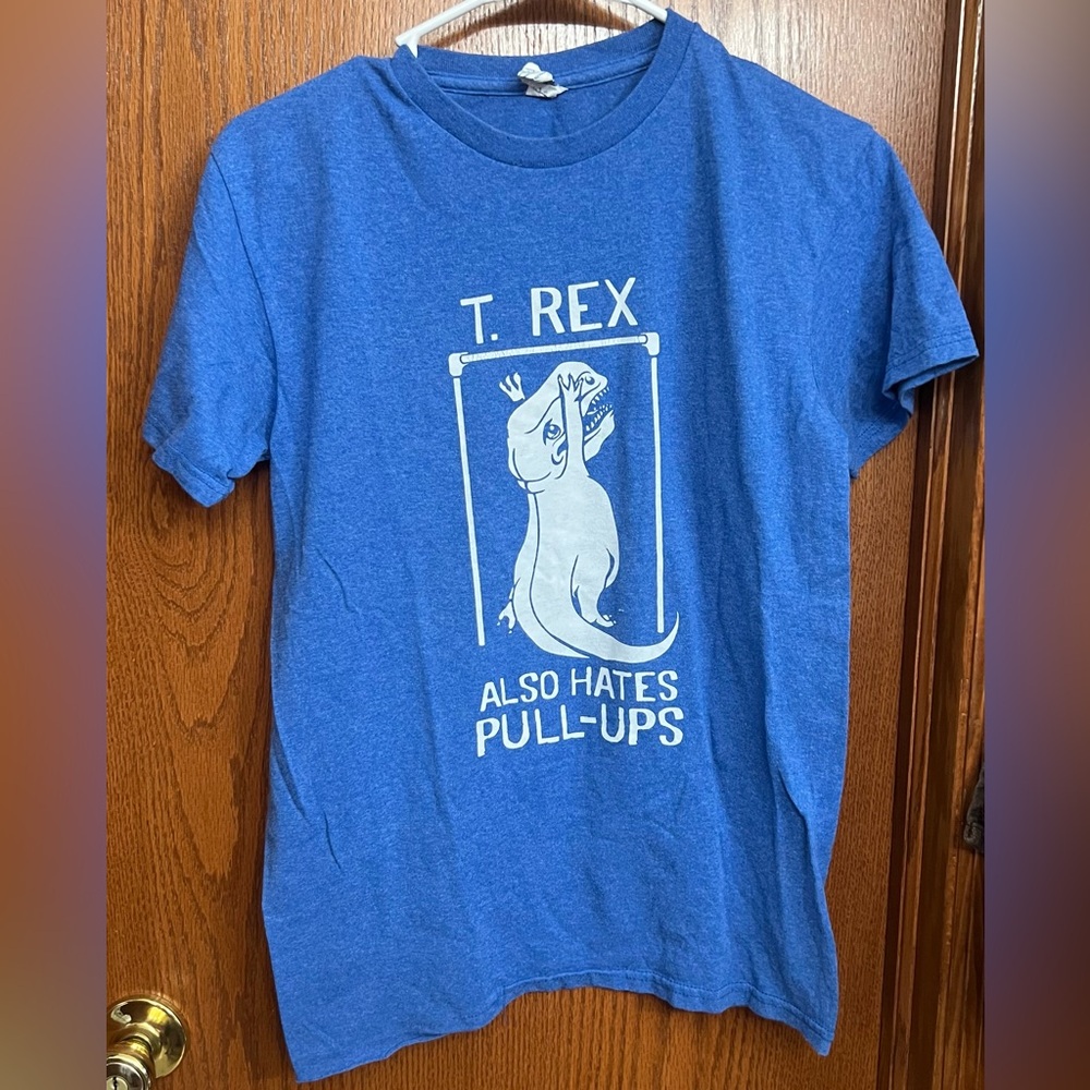 Men’s Blue T-Rex Also Hates Pull-Ups Tshirt Size S